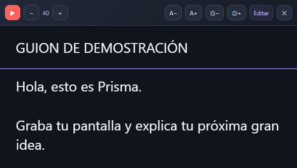 Teleprompter de Prisma con un guion de demostración